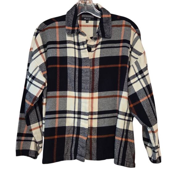 Madewell Flannel Bromley Shirt, Black & Ivory plaid Women's sz Medium - Picture 1 of 12
